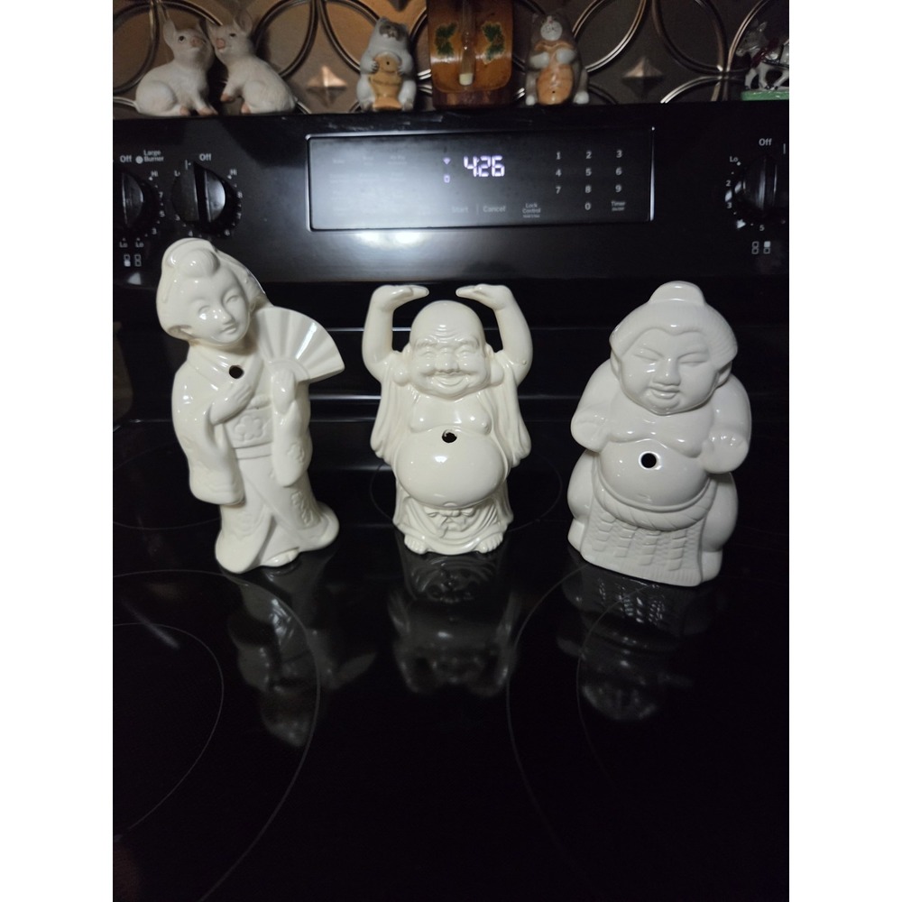 Vnt Imperial Imports White Maitreya Buddha Giesha Sumo Planter Cup Japan China